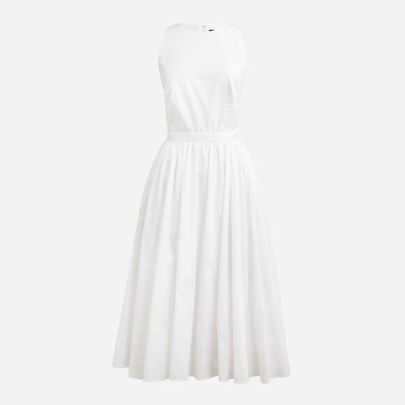 J. Crew Sleeveless High-Neck Cotton Poplin A-Line Midi Dress White Womens Size 4 - Picture 2 of 7